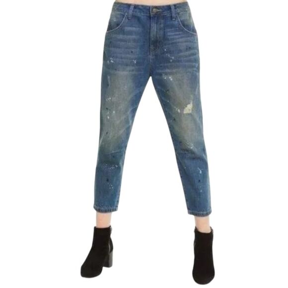 Wildfox NWOT Size 28 Baggy Crop Jean Da Vinci Distressed Paint splatter Cotton - Picture 2 of 16